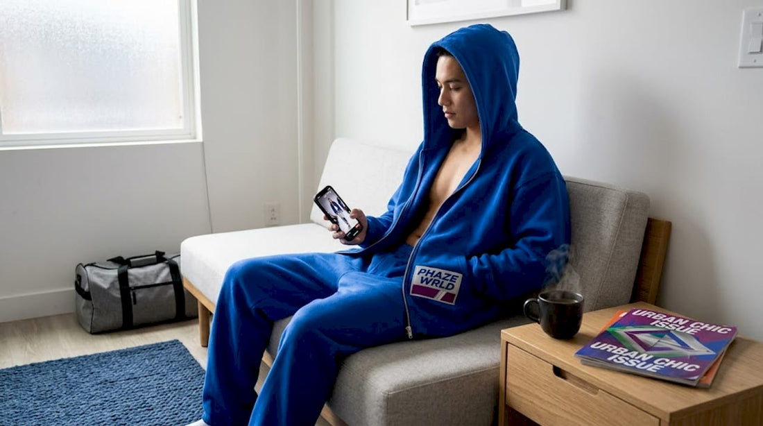 Person lounging in streetwear-inspired sleepwear