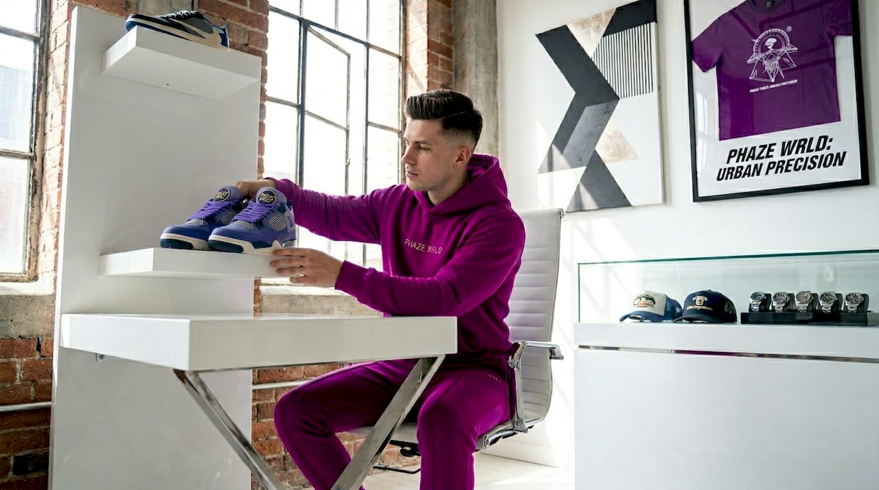Collector arranging streetwear grail items