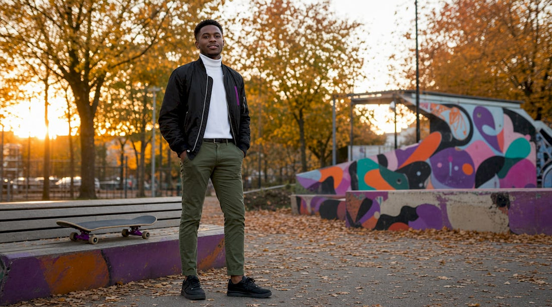 Young man in smart casual streetwear outdoors