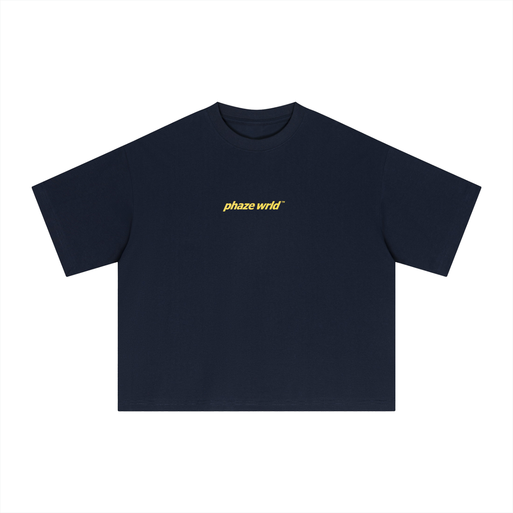 Phaze Wrld Yellow Moon Boxy Tee – Navy