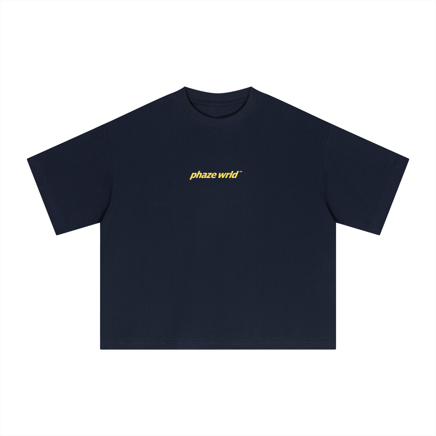 Phaze Wrld Yellow Moon Boxy Tee – Navy