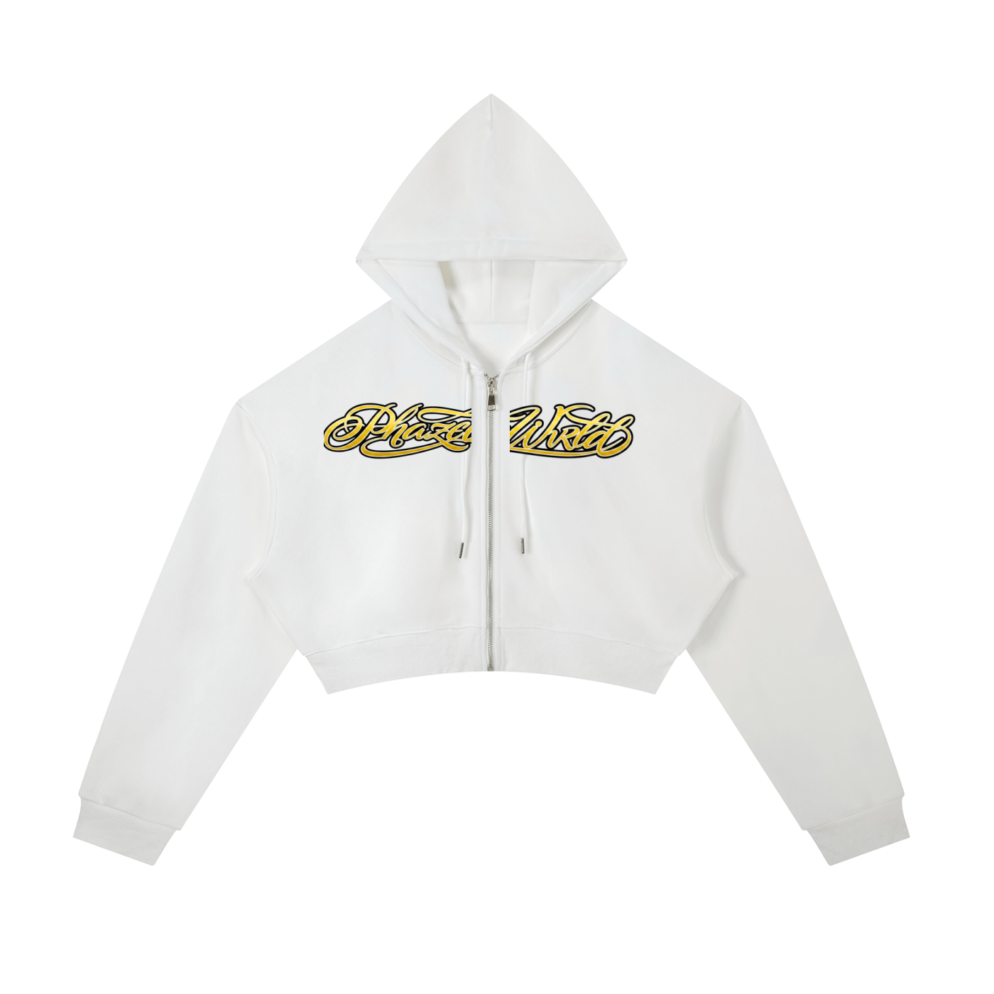 Phaze Wrld Gold Script Zip Hoodie - White