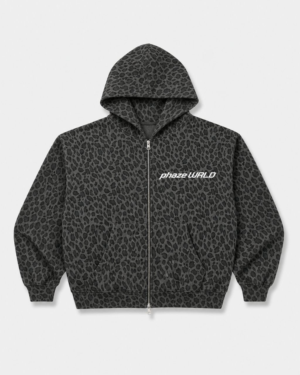 Leopard Black Waffle Full Zip Hoodie