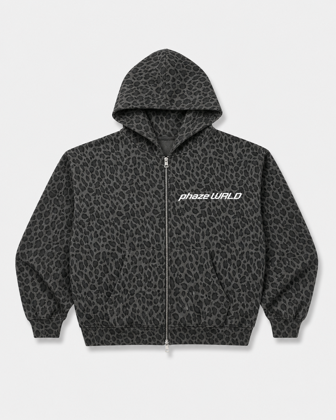 Leopard Black Waffle Full Zip Hoodie