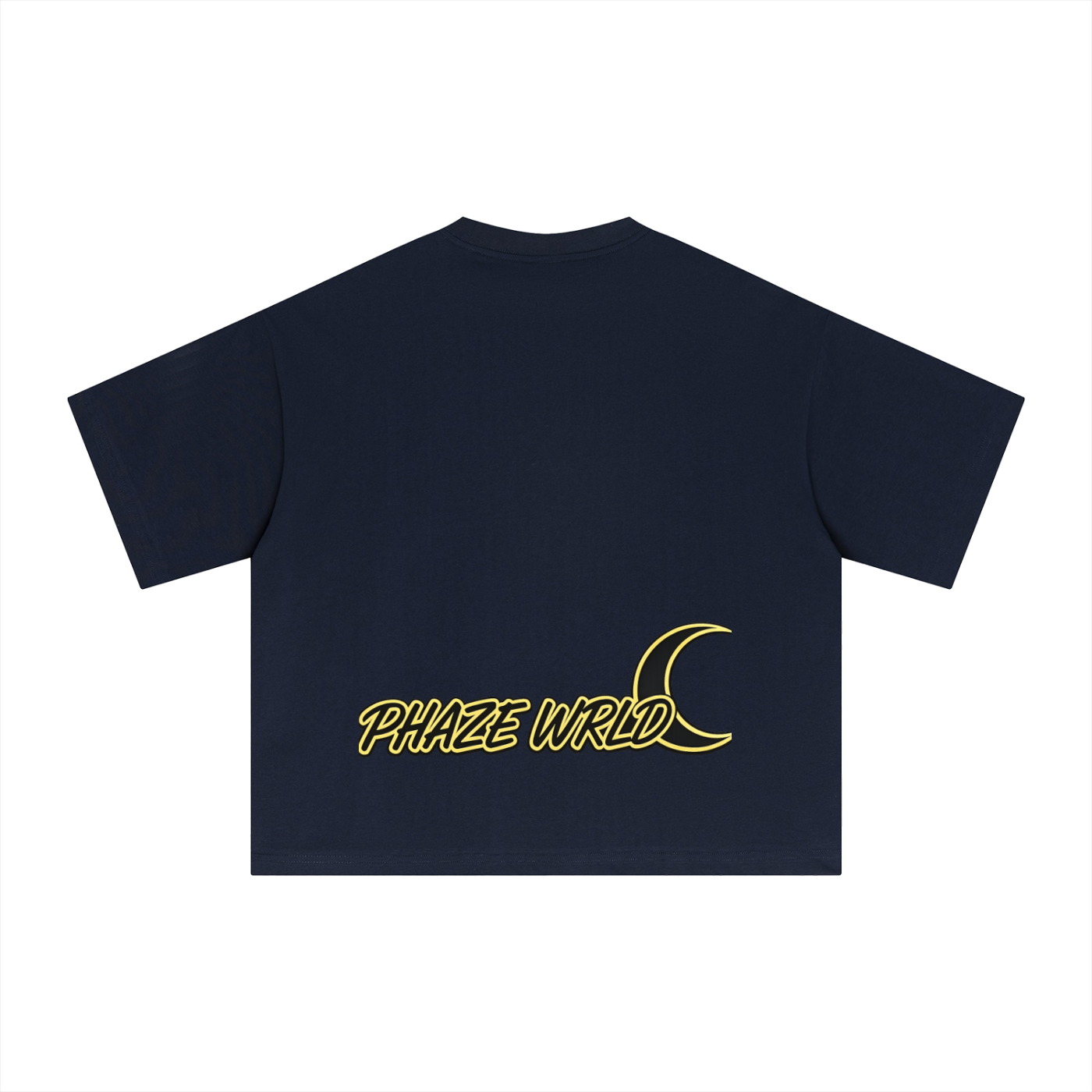 Phaze Wrld Yellow Moon Boxy Tee – Navy