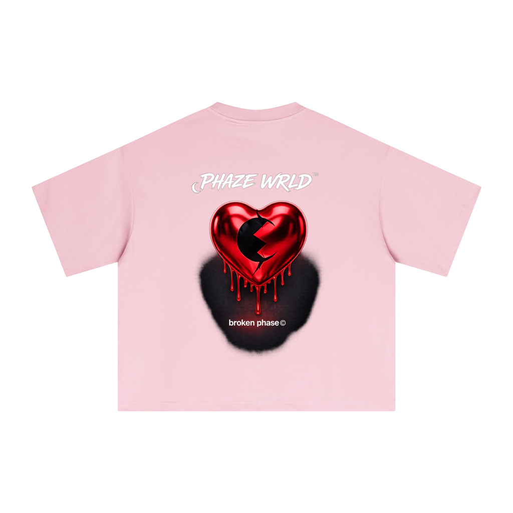 Phaze Wrld Drip Red Heart Boxy Tee – Pink