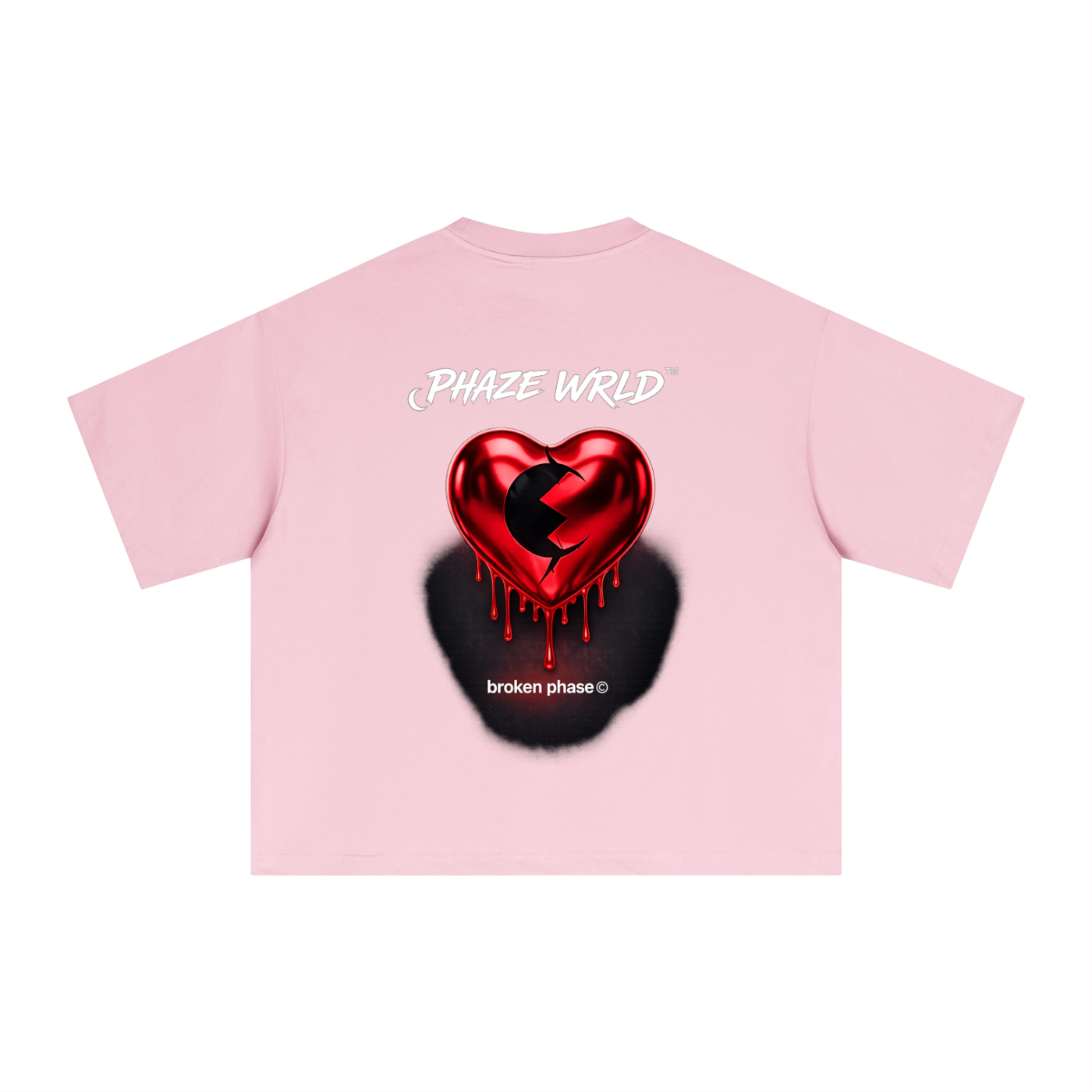 Phaze Wrld Drip Red Heart Boxy Tee – Pink