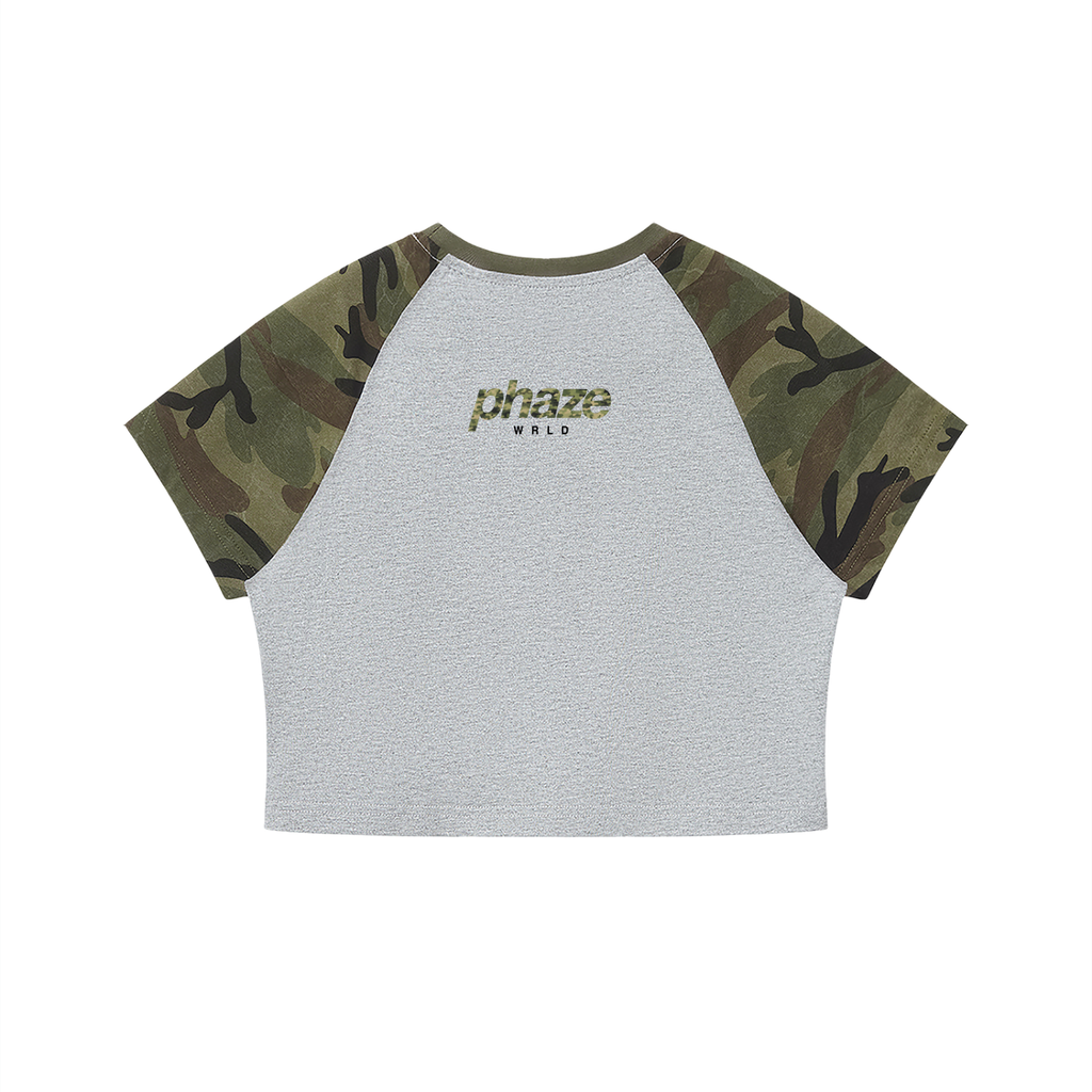 Phaze Wrld Camo Ops Crop Gray Baby Tee
