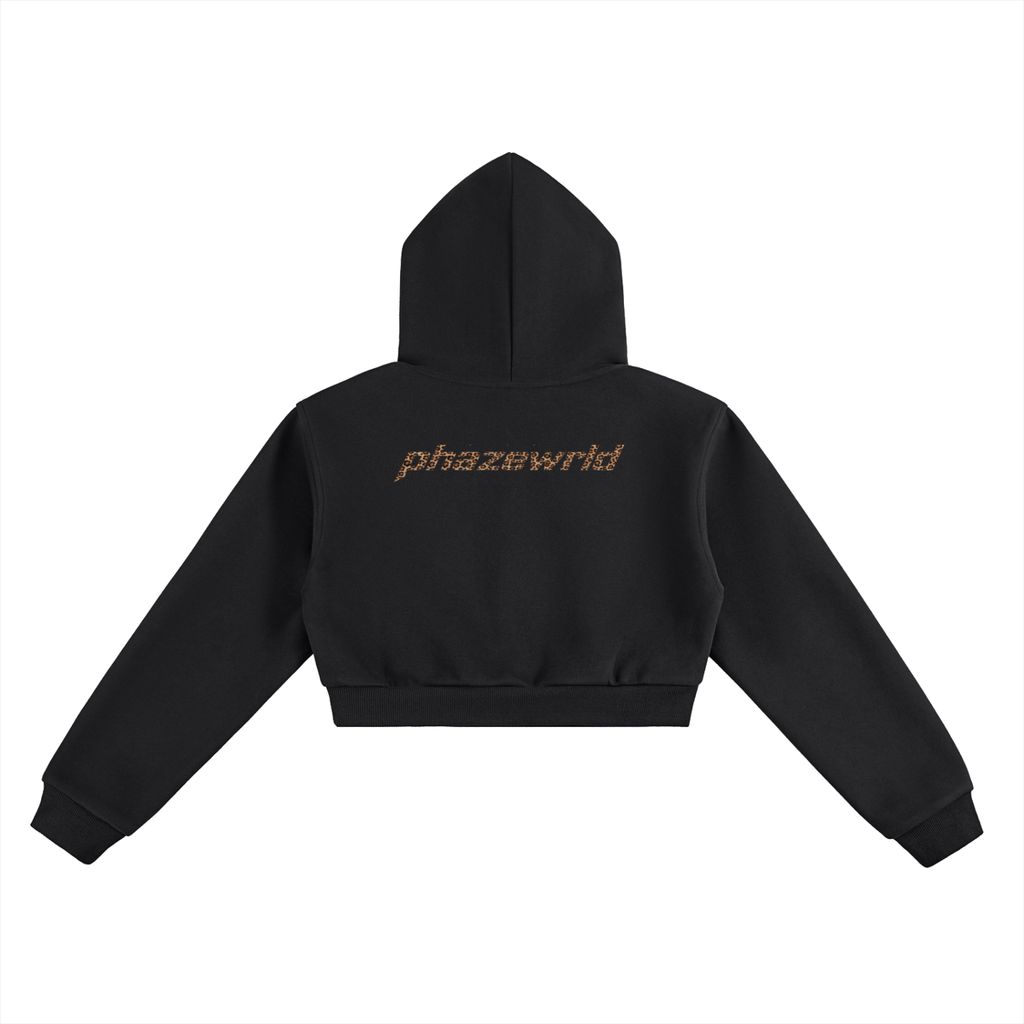 Phaze Wrld Leopard Strike Cropped Hoodie - Black