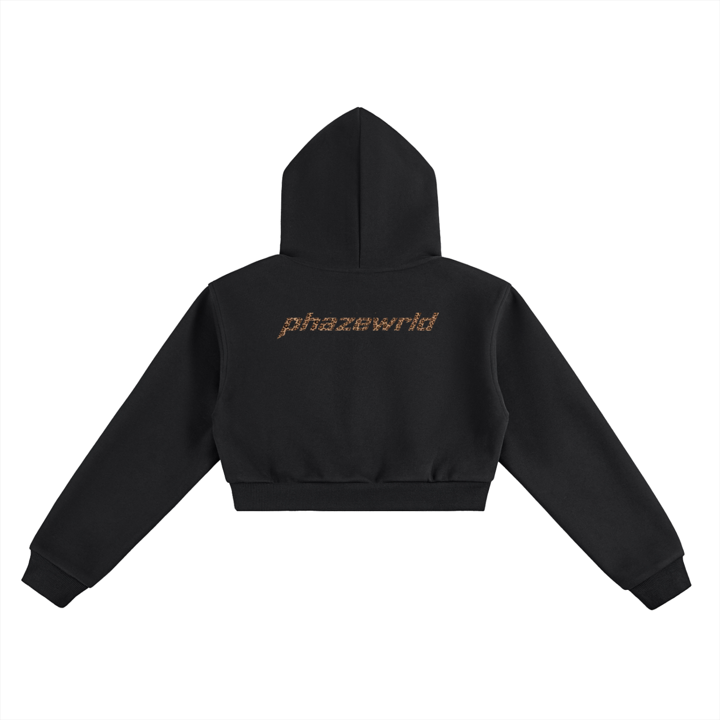 Phaze Wrld Leopard Strike Cropped Hoodie - Black