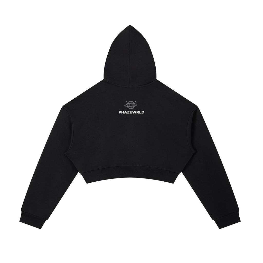 PhazeWrld Globe Cropped Zip Hoodie - Black