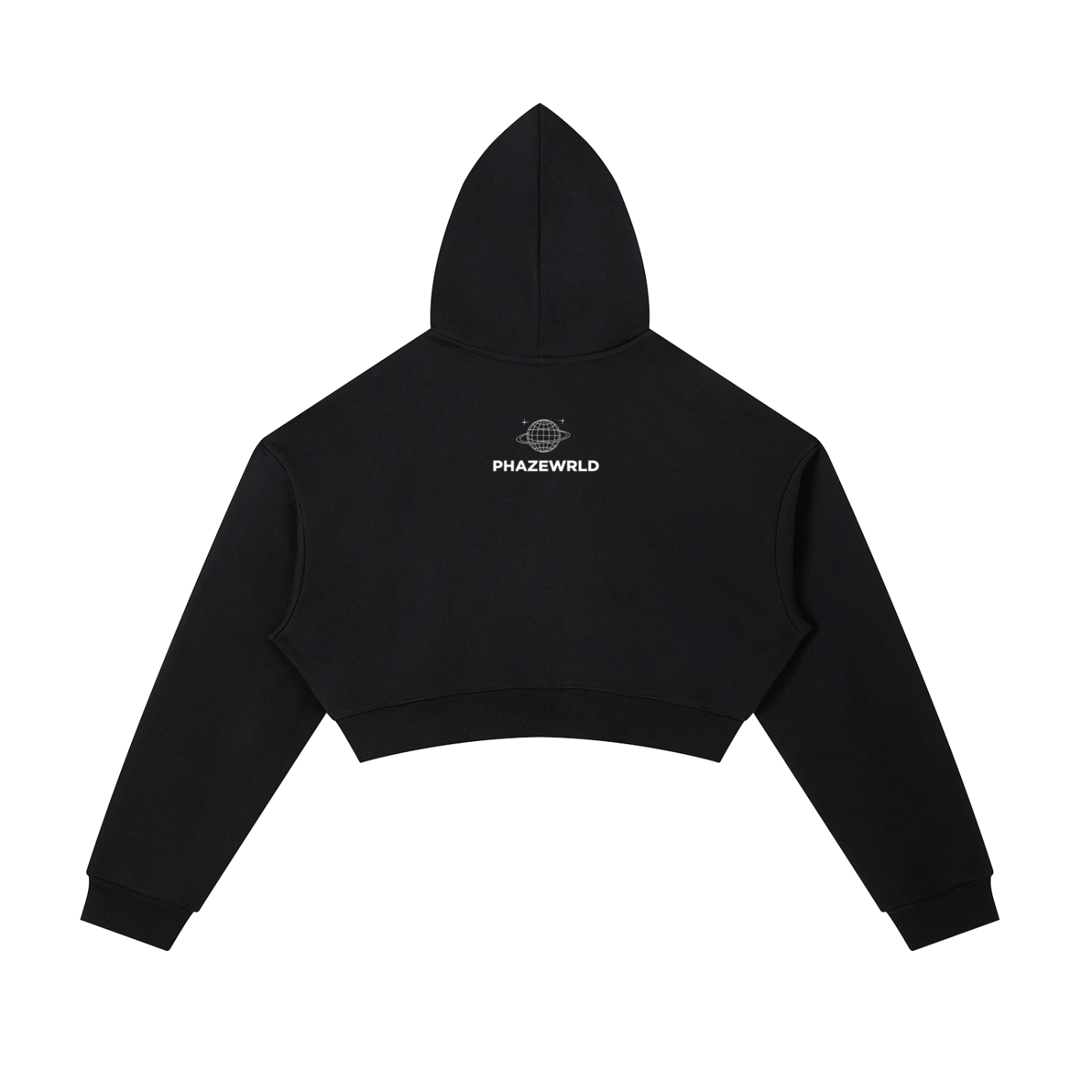 PhazeWrld Globe Cropped Zip Hoodie - Black