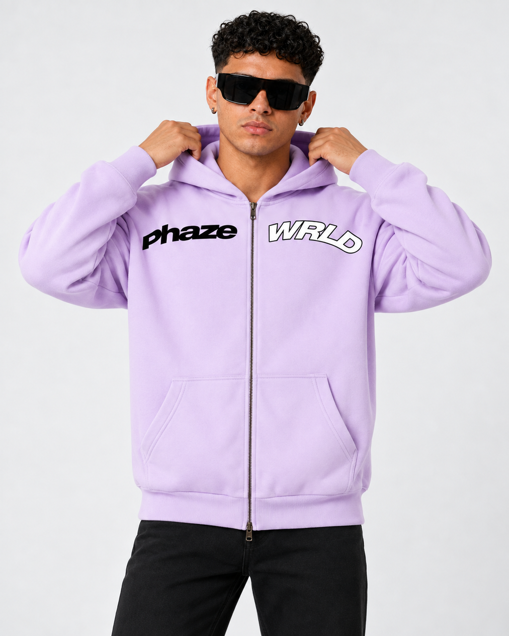 Essential Oversized Zip Boxy Hoodie - Purple