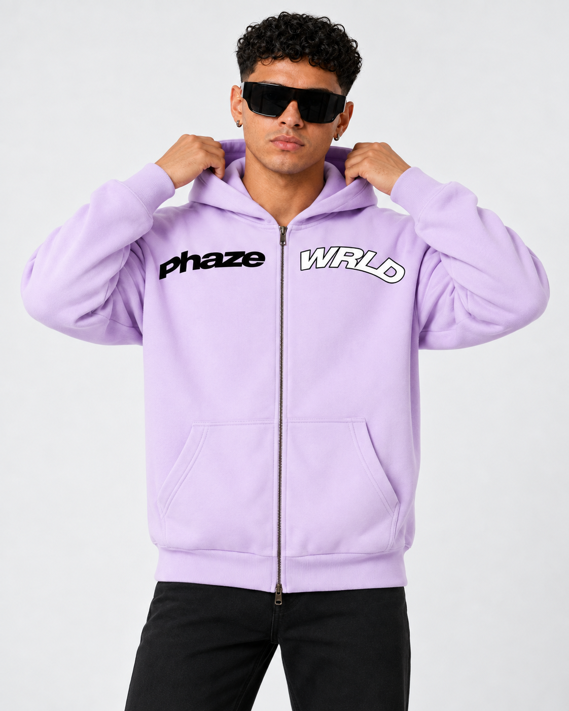 Essential Oversized Zip Boxy Hoodie - Purple