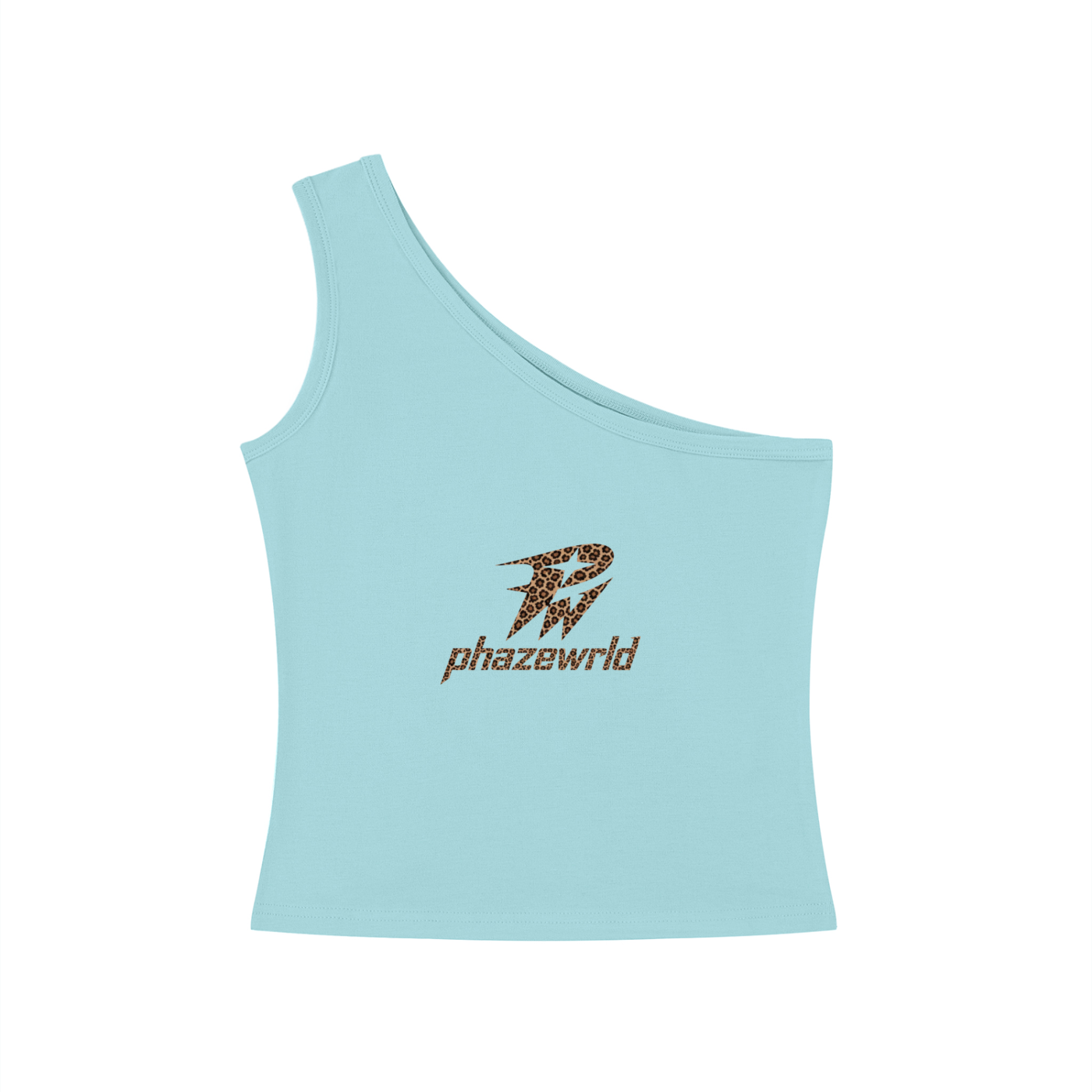 Phaze Wrld Leopard One-Shoulder Crop T-Shirt - Blue
