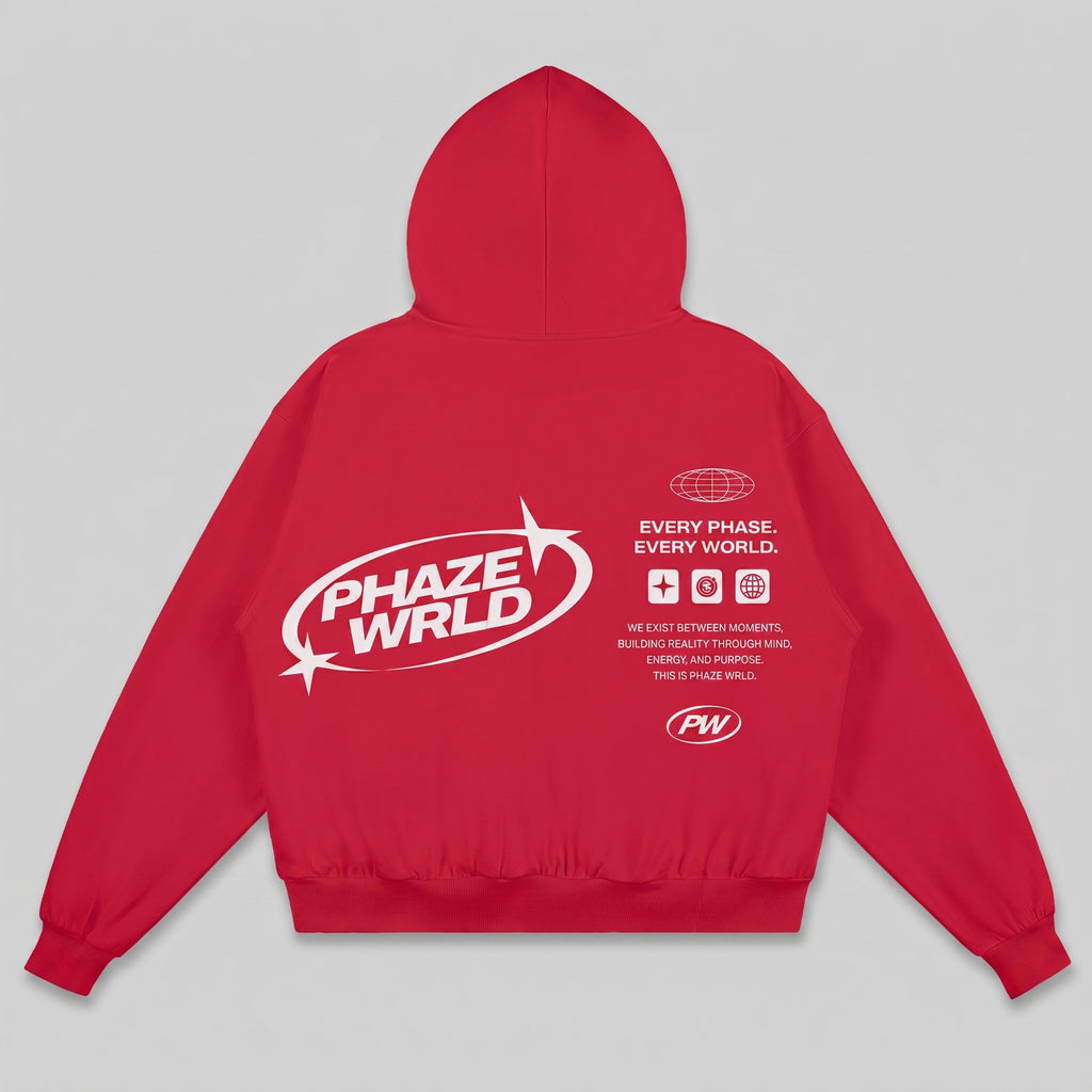 Every Phase. Every World. Red Boxy Hoodie