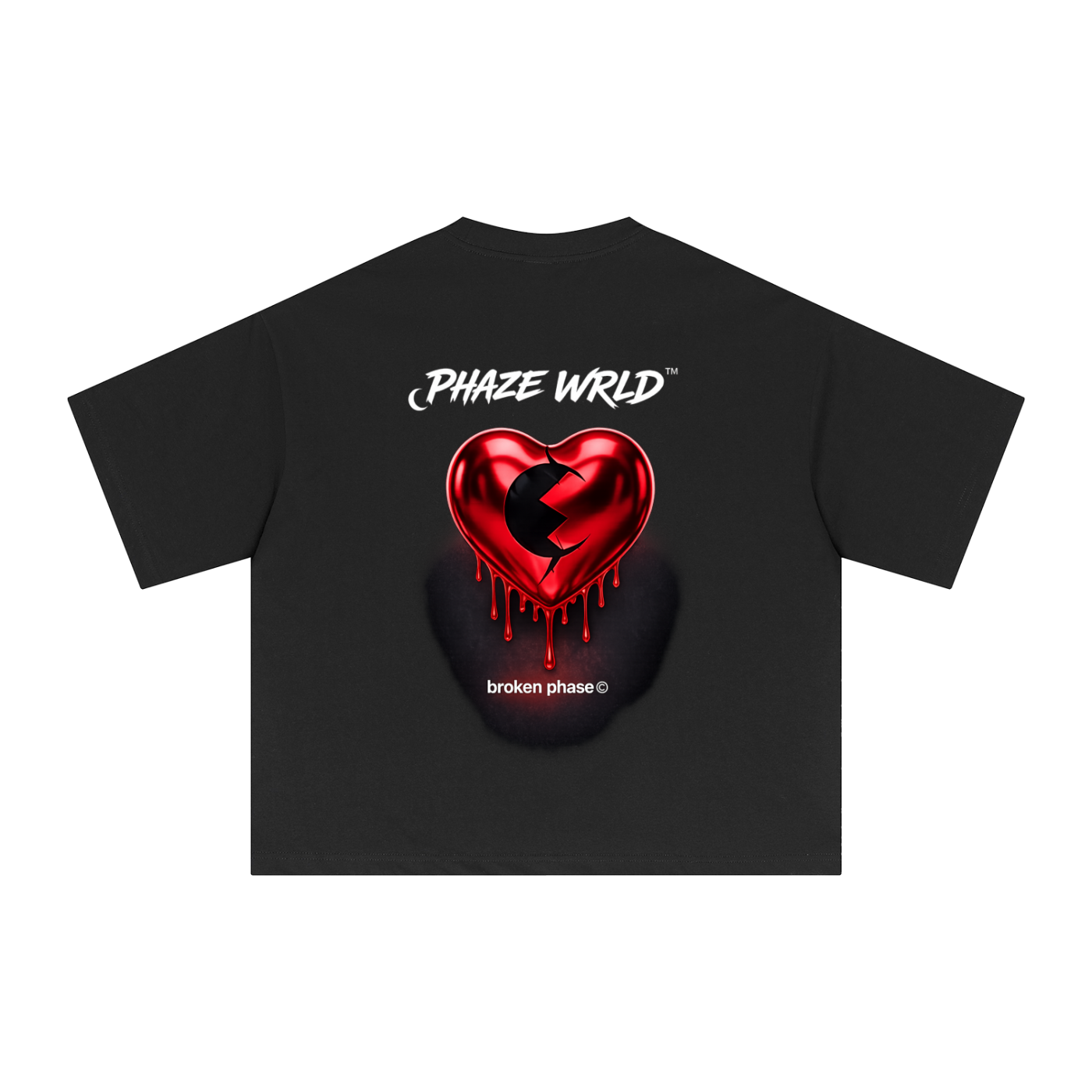 Phaze Wrld Drip Red Heart Boxy Tee – Black