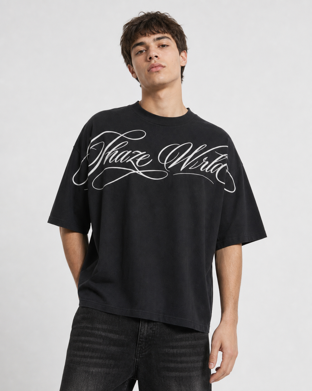 Scripted Black Batwing Sleeve T-shirt