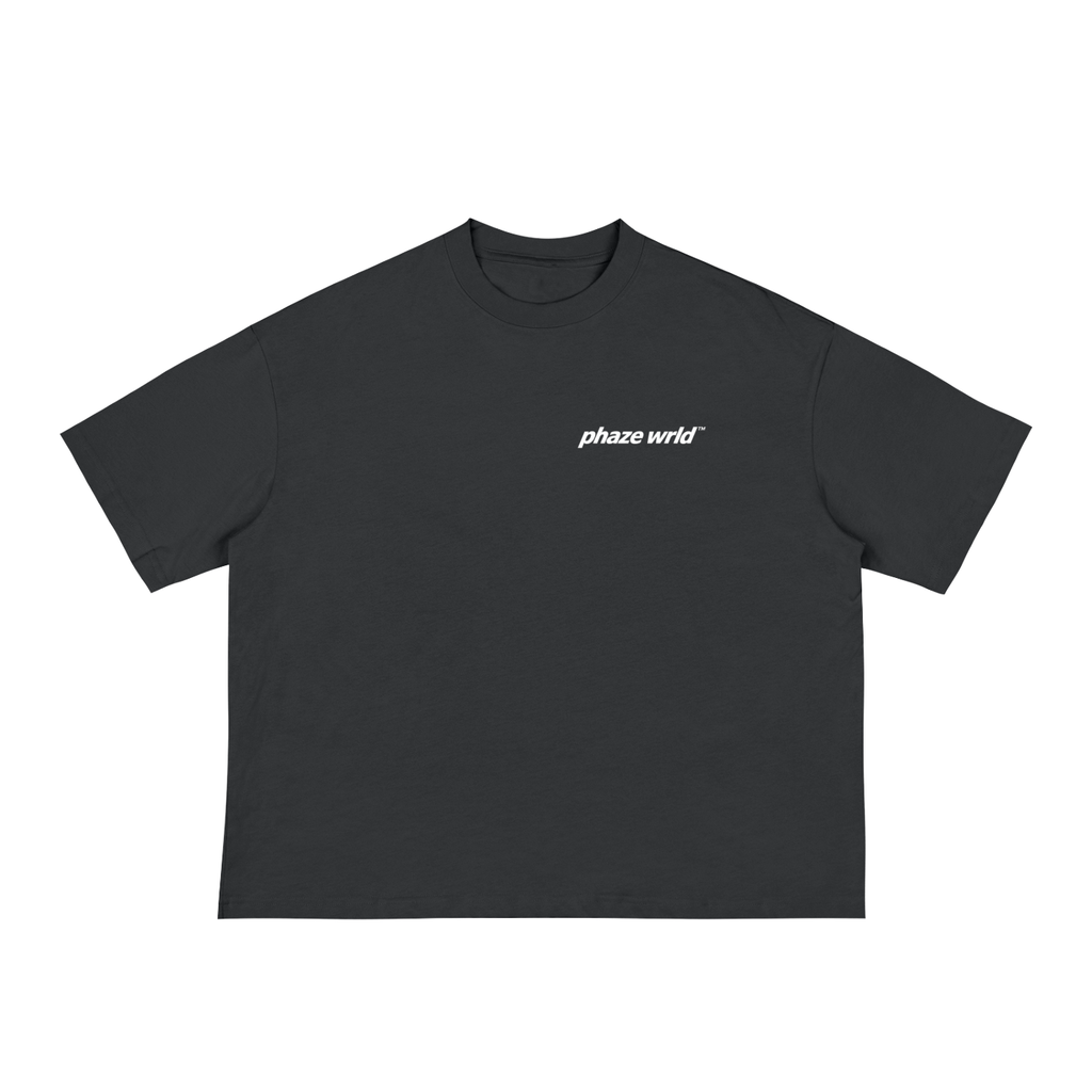 Phaze Wrld Tsunami Script Boxy Tee – Black