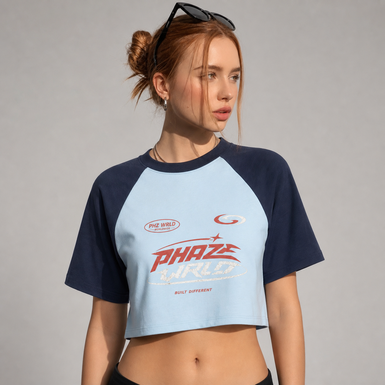 Built Different Blue Crop T-Shirt