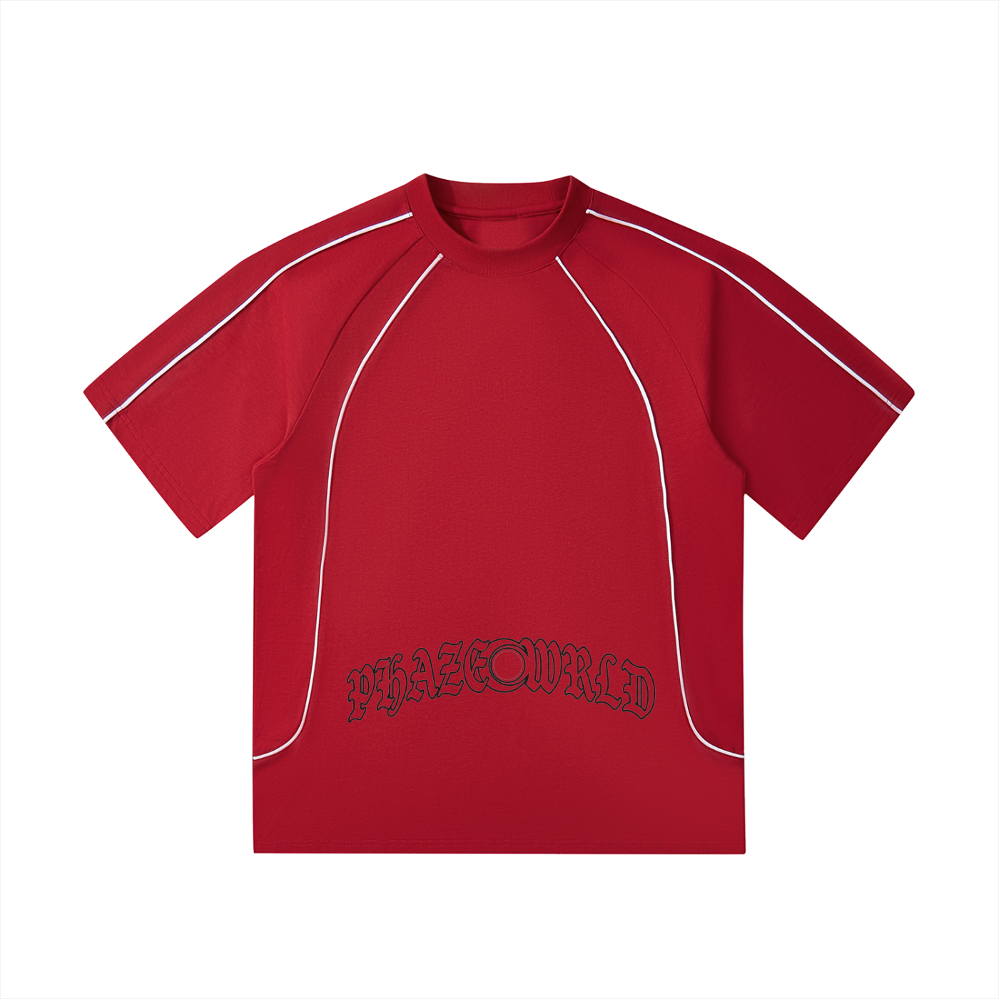 Phaze Wrld Contrast Piping Arc Boxy Tee – Red