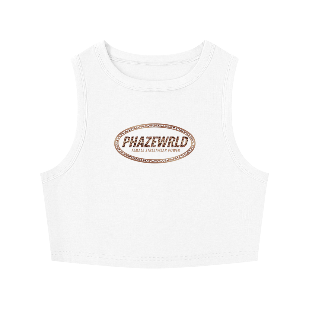 Phaze Wrld Leopard Crewneck Crop Tank Top - White