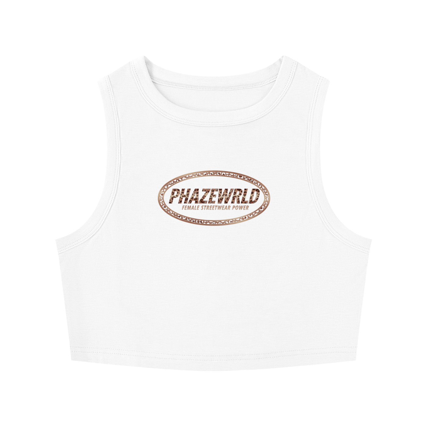 Phaze Wrld Leopard Crewneck Crop Tank Top - White