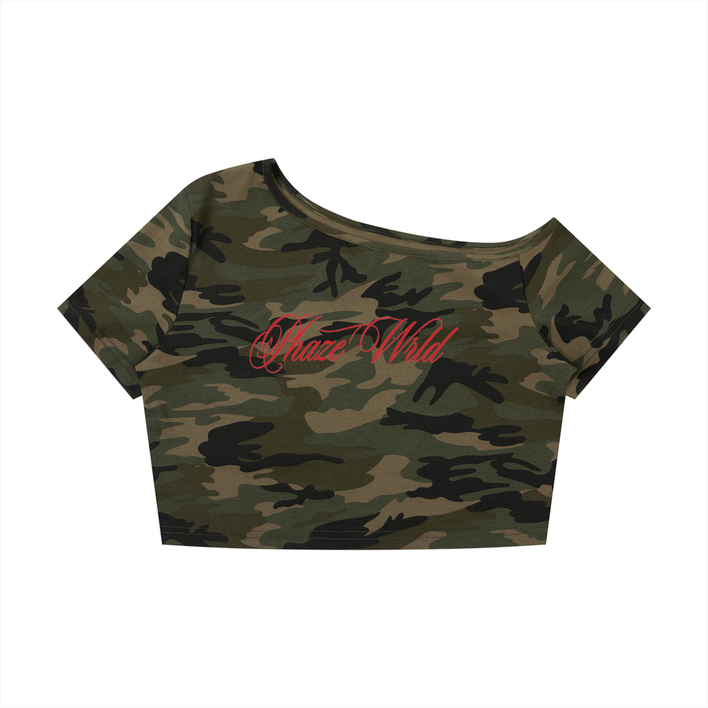 Warpaint Military Camo Off-Shoulder Crop T-Shirt