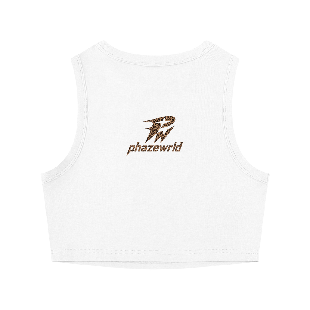 Phaze Wrld Leopard Crewneck Crop Tank Top - White