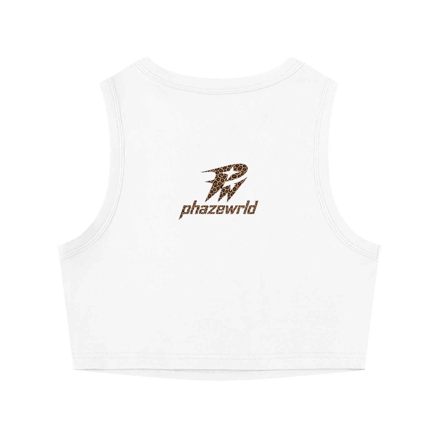 Phaze Wrld Leopard Crewneck Crop Tank Top - White