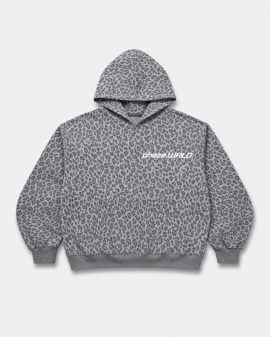 Leopard Light Gray Waffle Full Zip Hoodie
