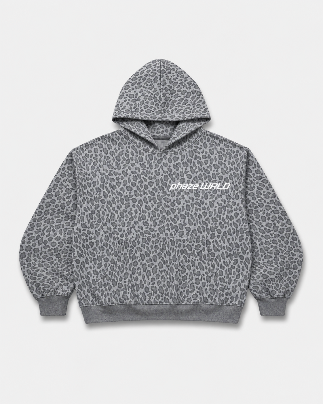 Leopard Light Gray Waffle Full Zip Hoodie