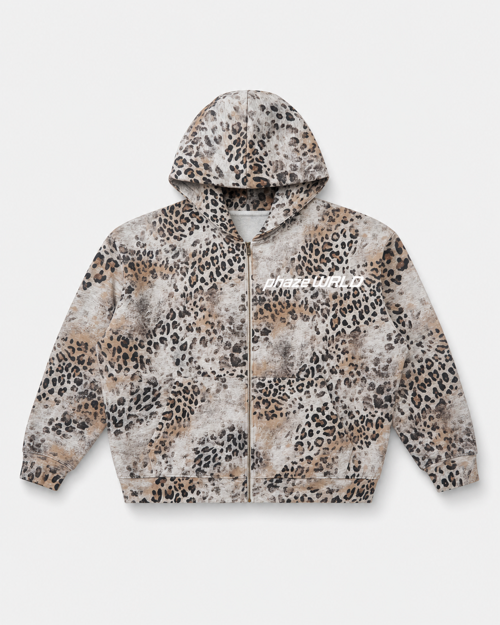 Vintage Apricot Leopard Full Zip Hoodie