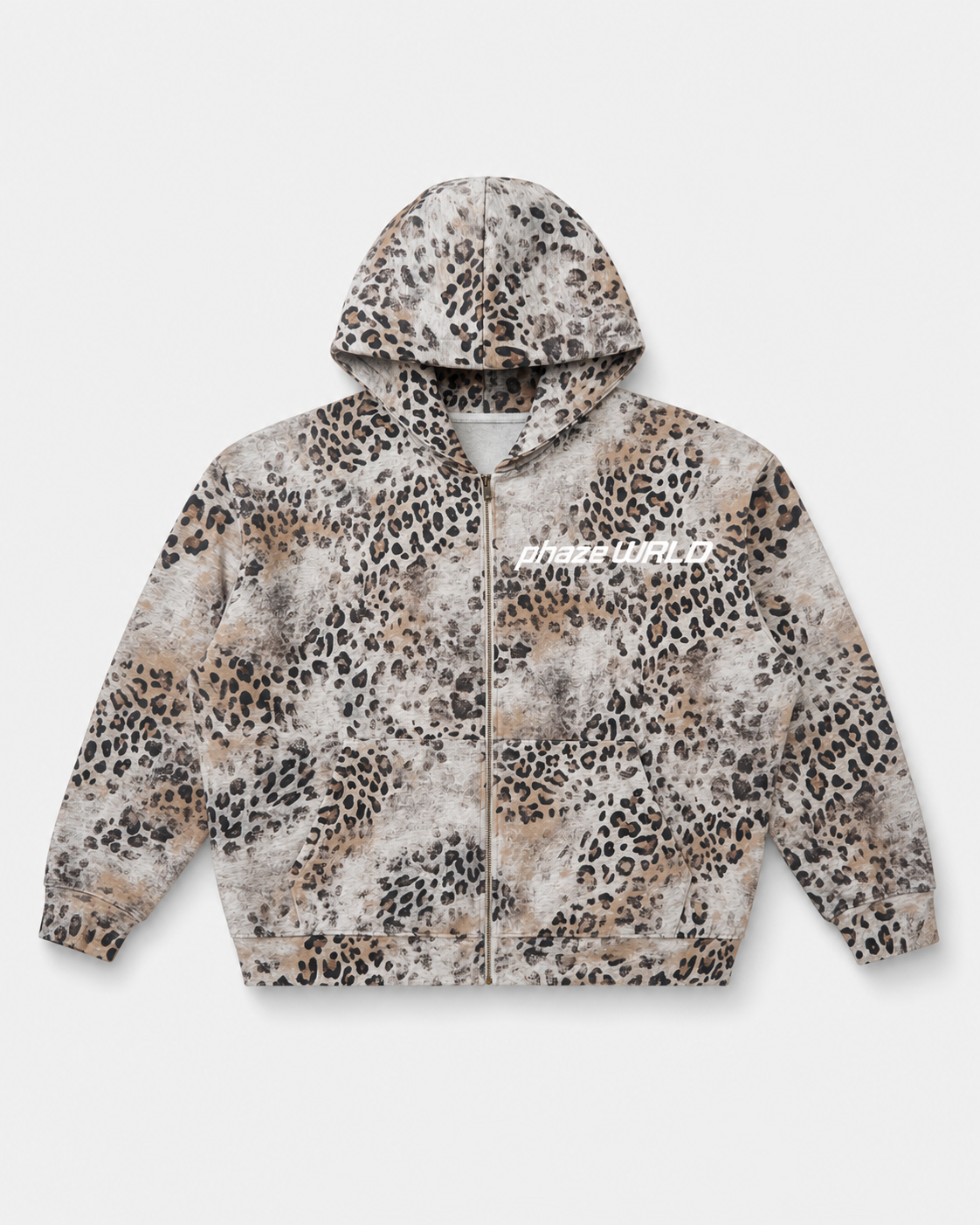 Vintage Apricot Leopard Full Zip Hoodie