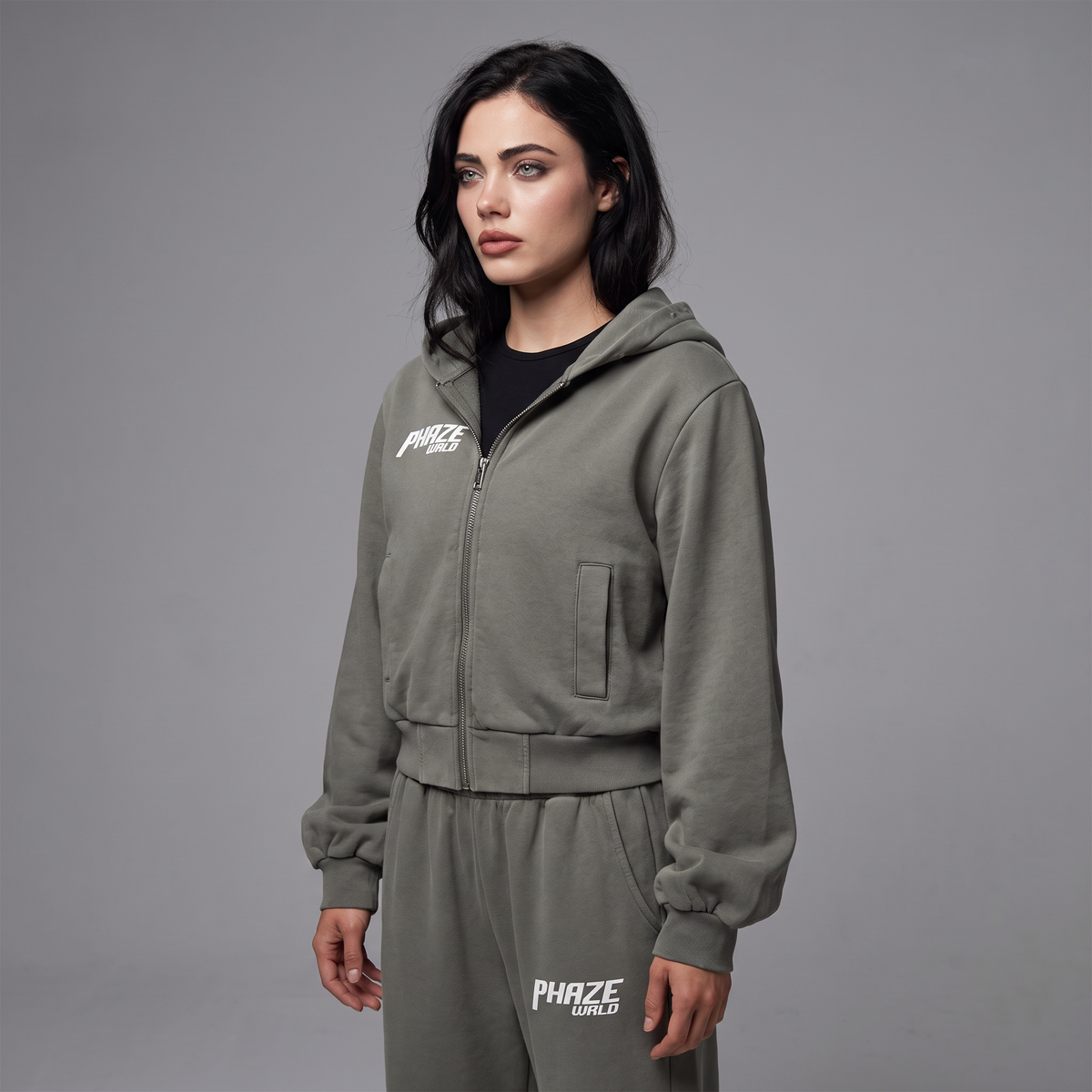 Vintage Wash Dark Gray Full Zip Hoodie
