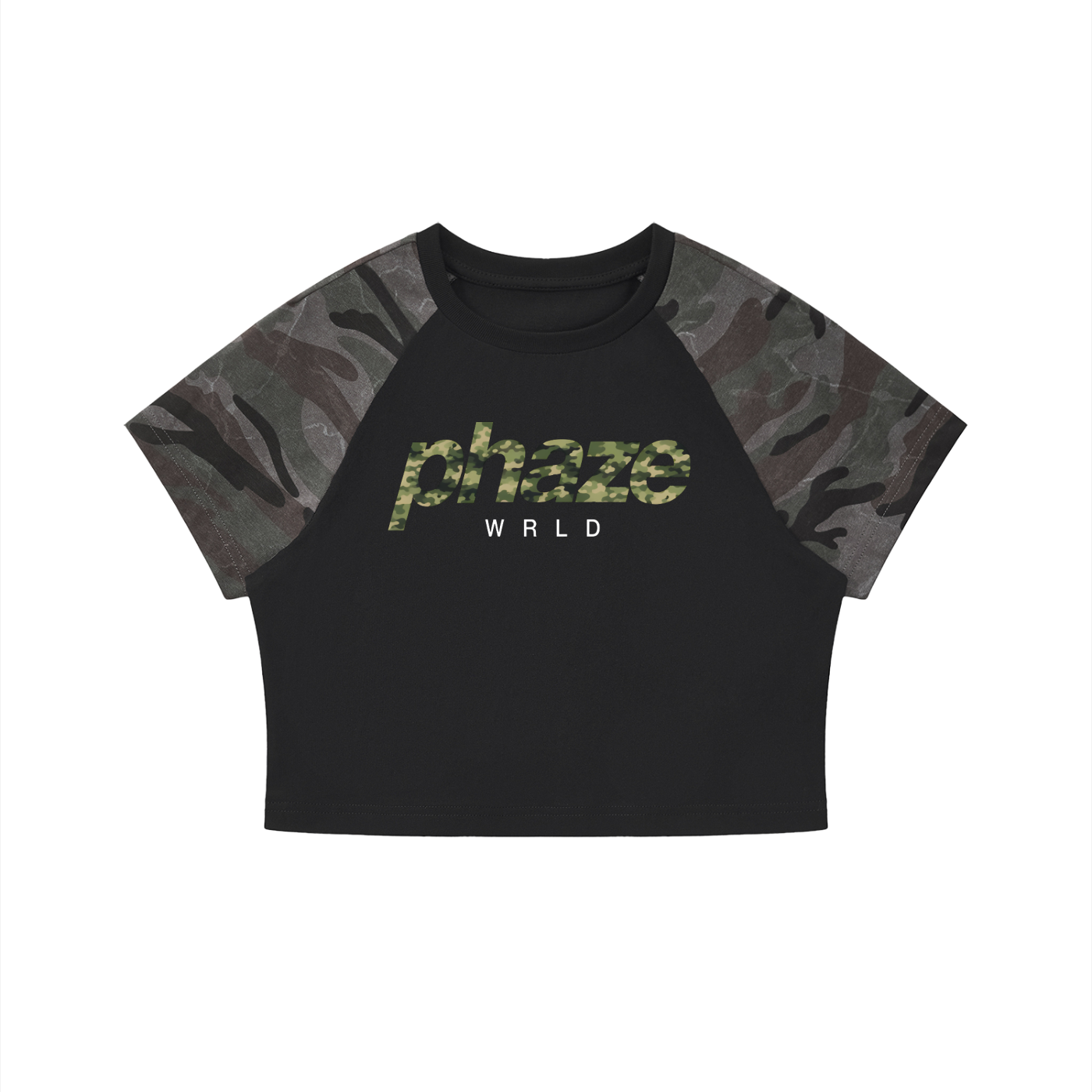 Phaze Wrld Camo Ops Crop Black Baby Tee