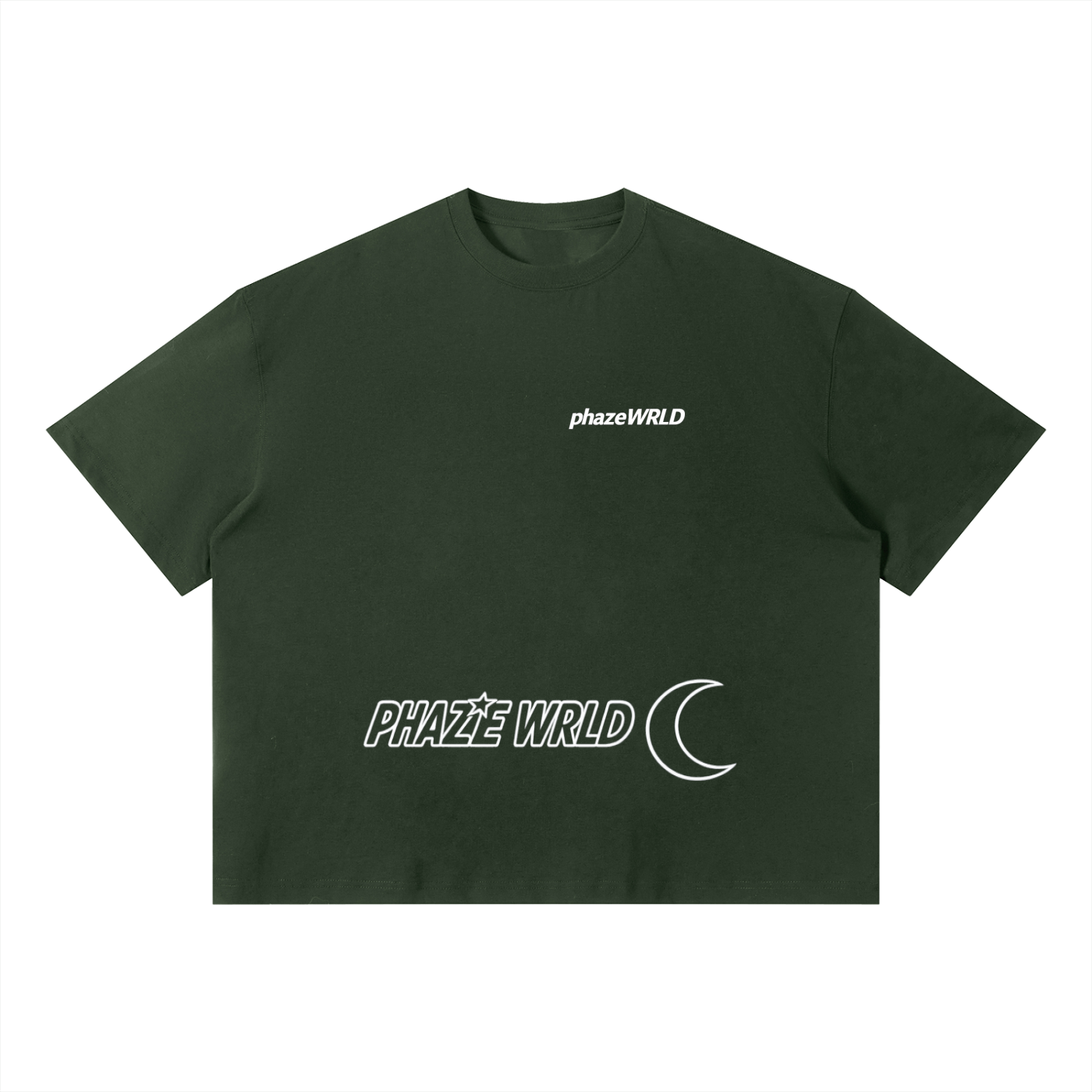 Phaze Wrld Moon Crest Boxy Tee – Dark Green