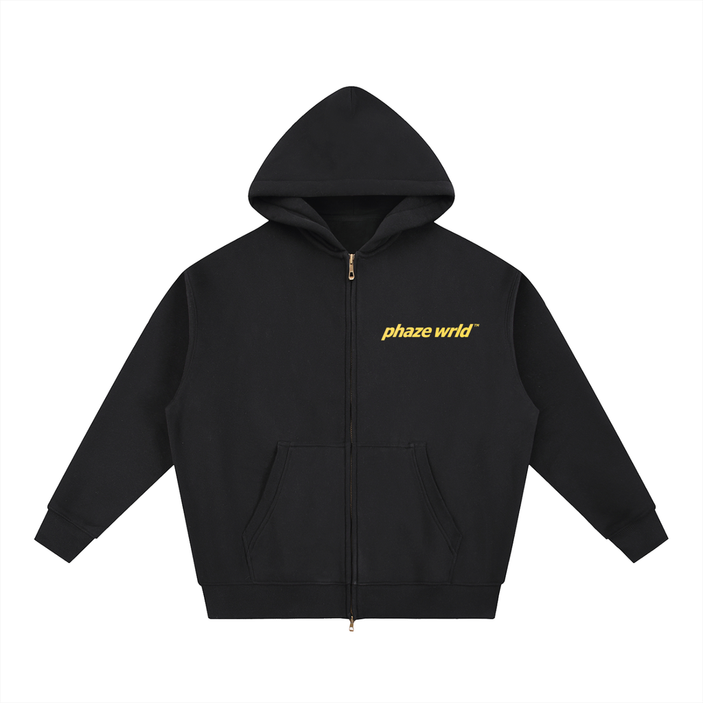 Phaze Wrld Zip Oversized Boxy Hoodie Black