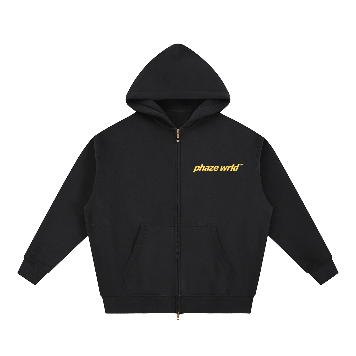 Phaze Wrld Zip Oversized Boxy Hoodie Black