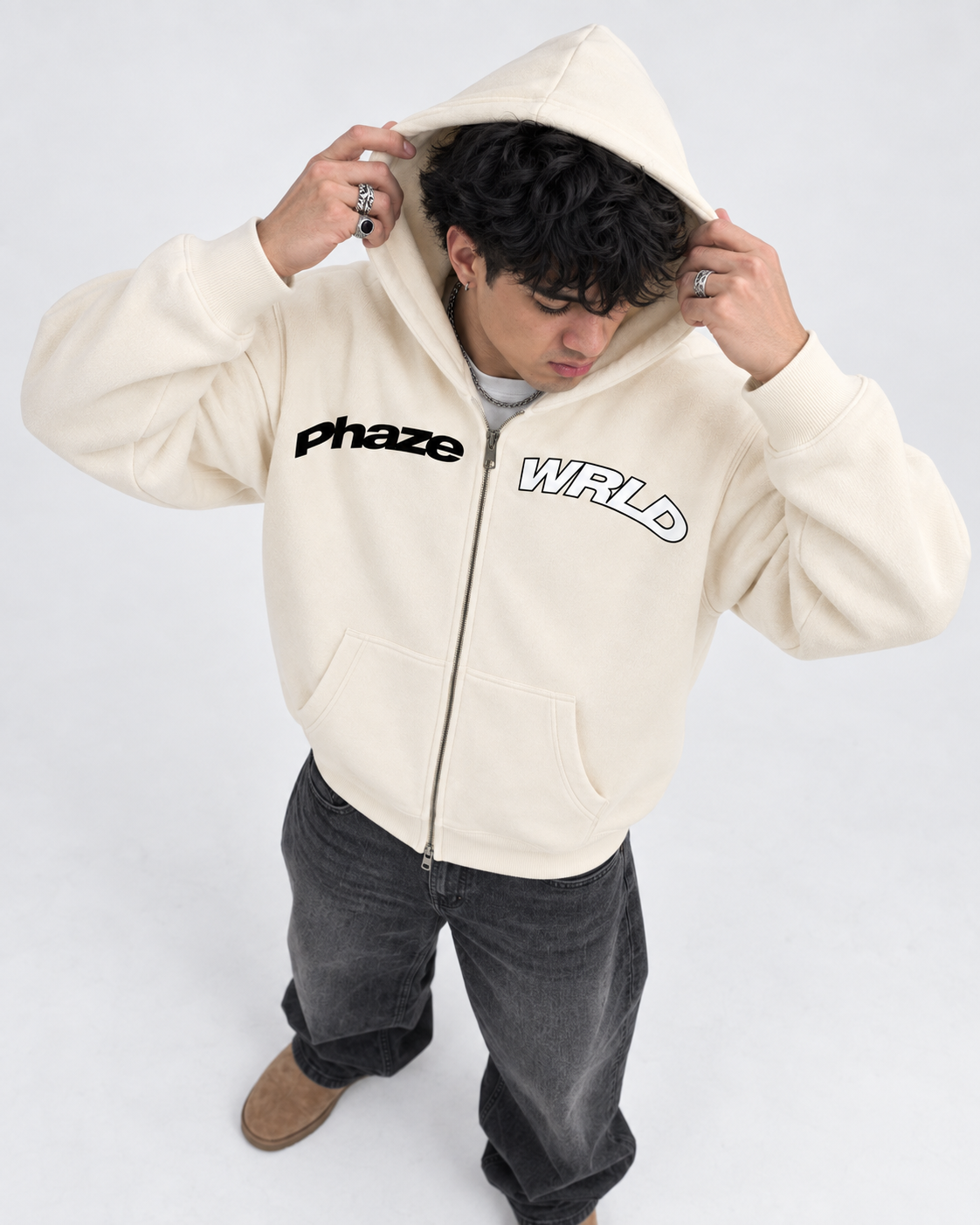 Essential Zip Oversized Hoodie — Cream