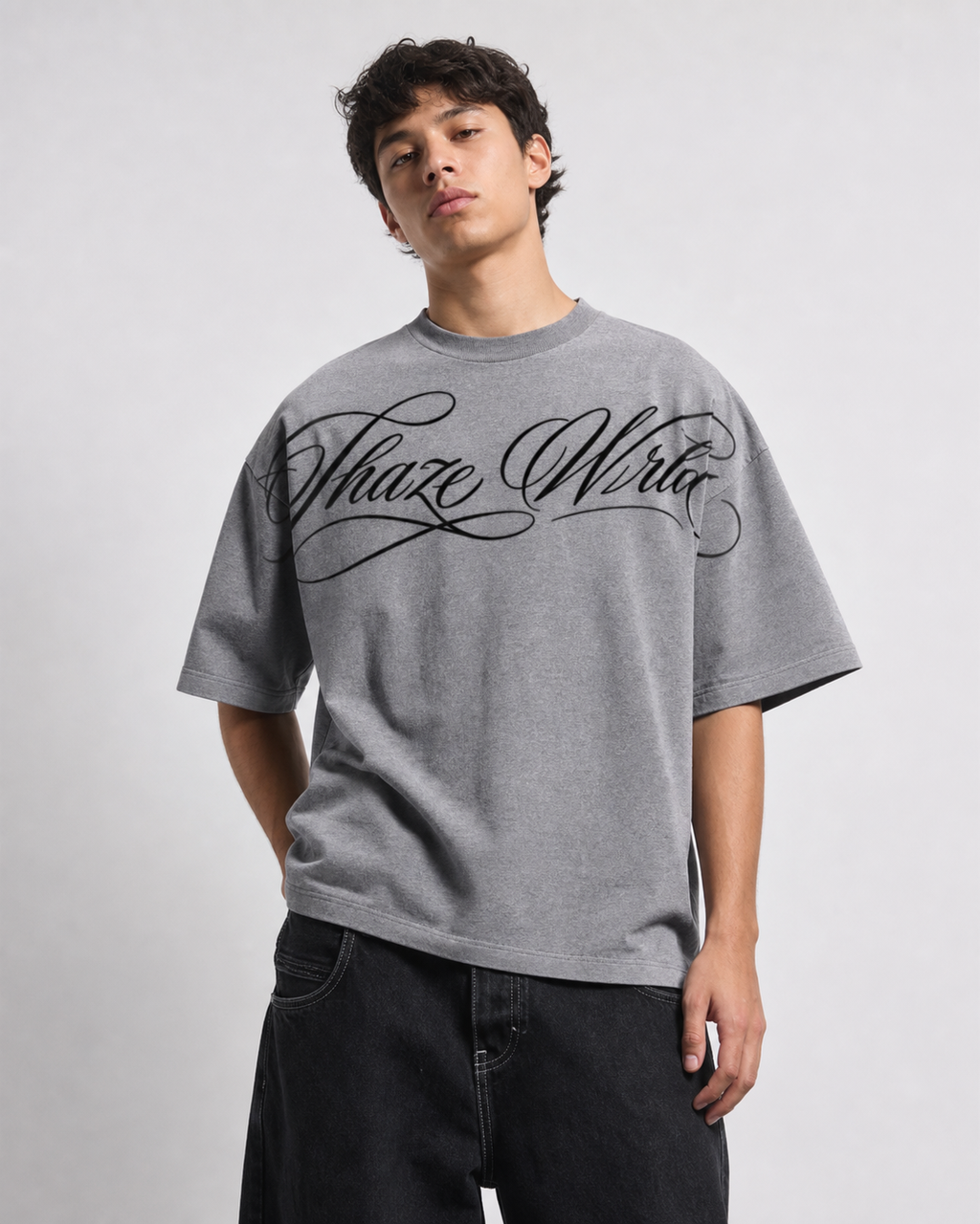 Scripted Gray Batwing Sleeve T-shirt