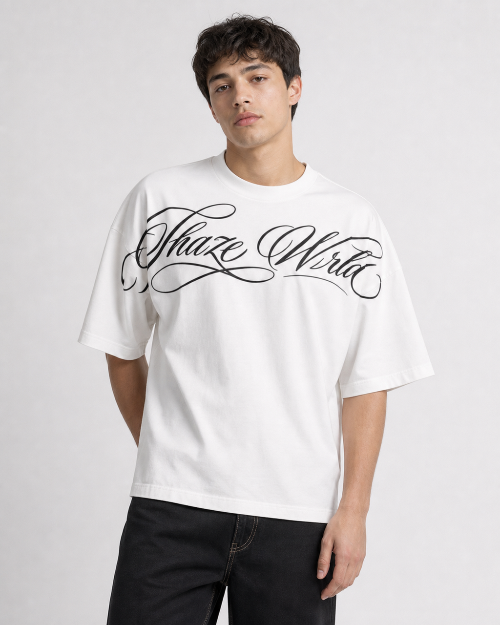 Scripted White Batwing Sleeve T-shirt