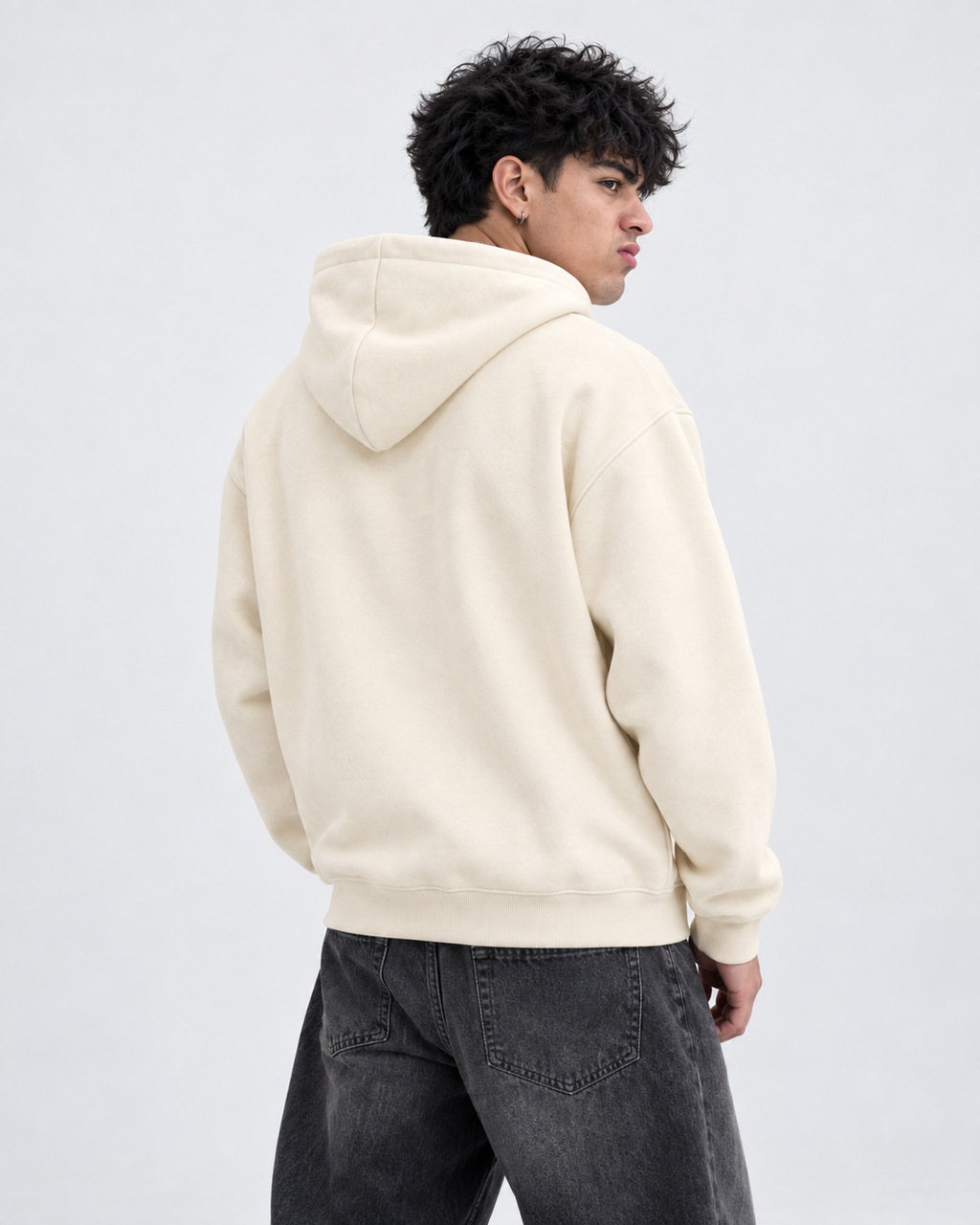 Essential Zip Oversized Hoodie — Cream