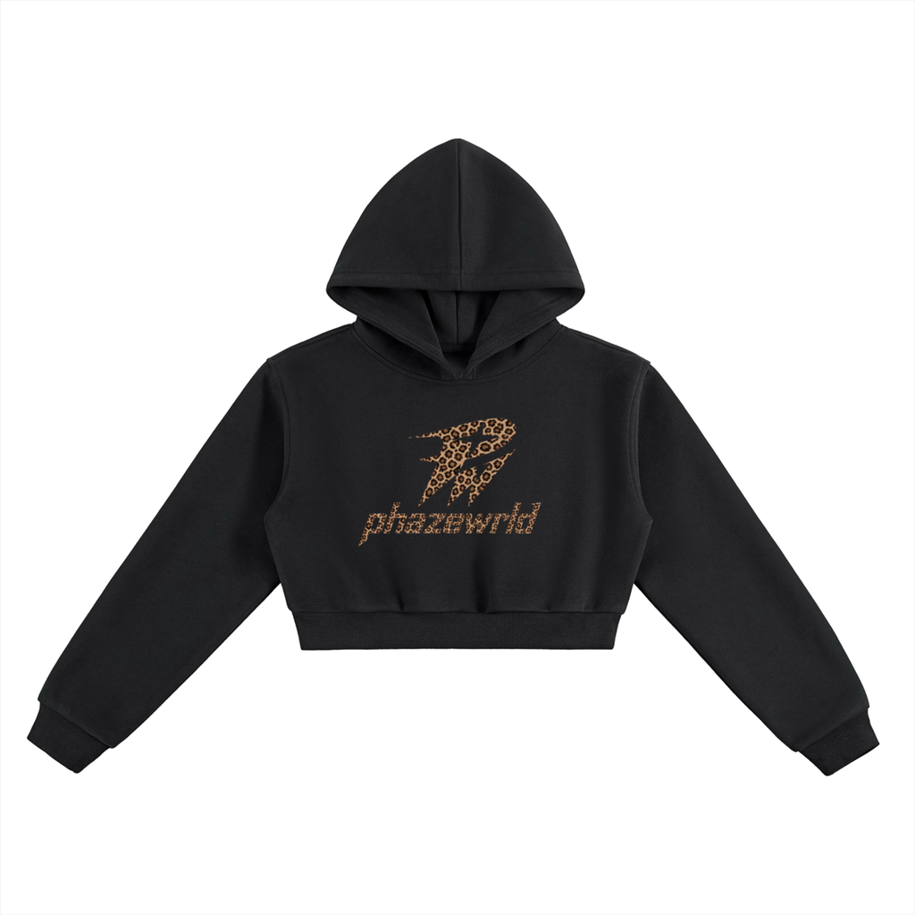 Phaze Wrld Leopard Strike Cropped Hoodie - Black