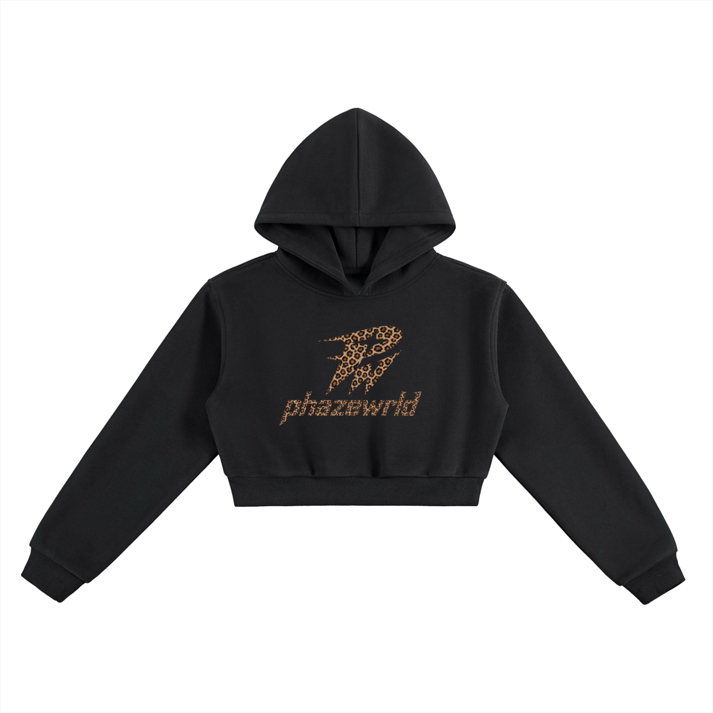 Phaze Wrld Leopard Strike Cropped Hoodie - Black