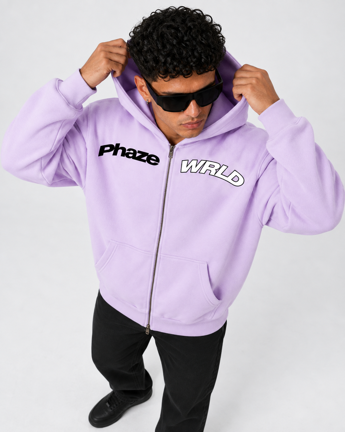 Essential Oversized Zip Boxy Hoodie - Purple