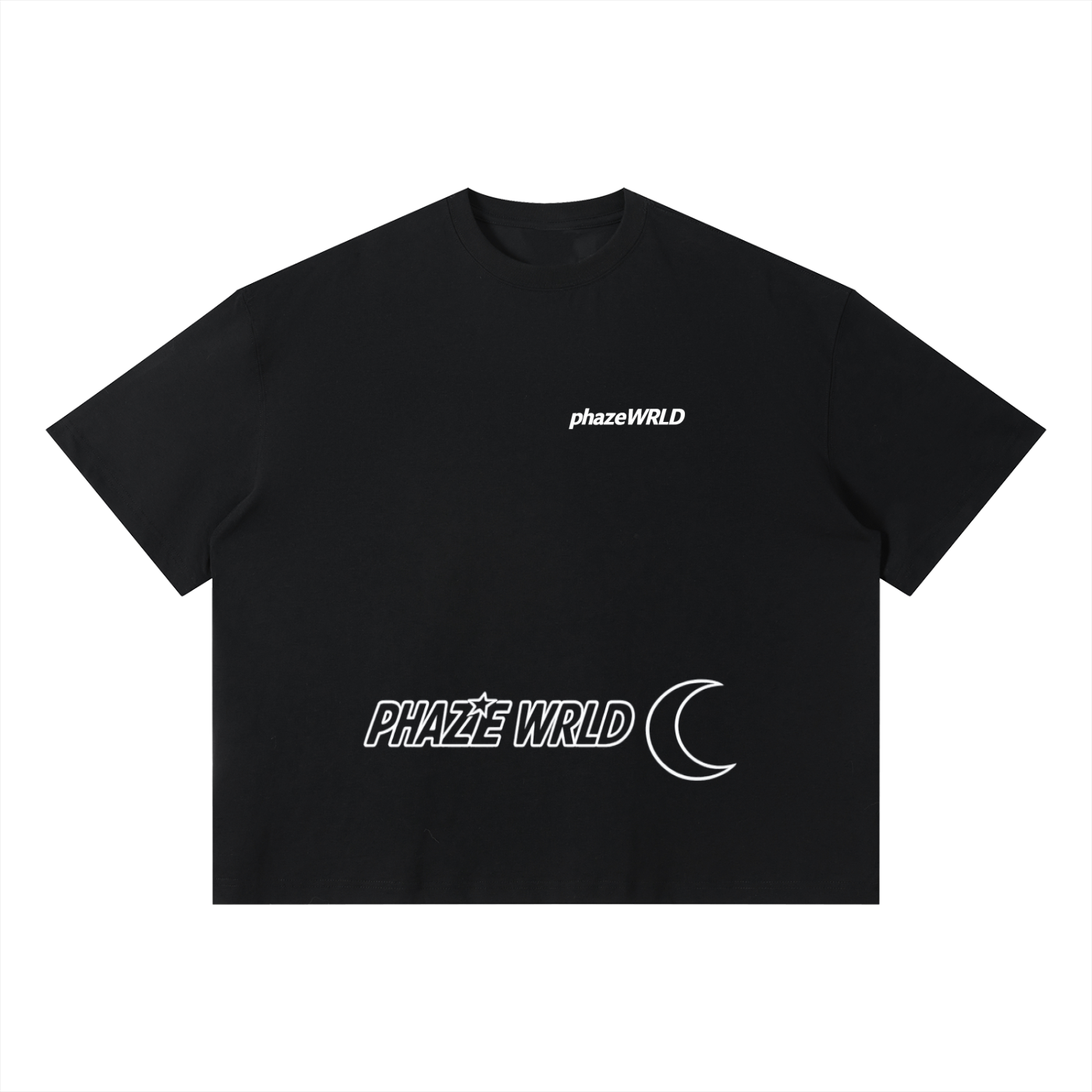 Phaze Wrld Moon Crest Boxy Tee – Black