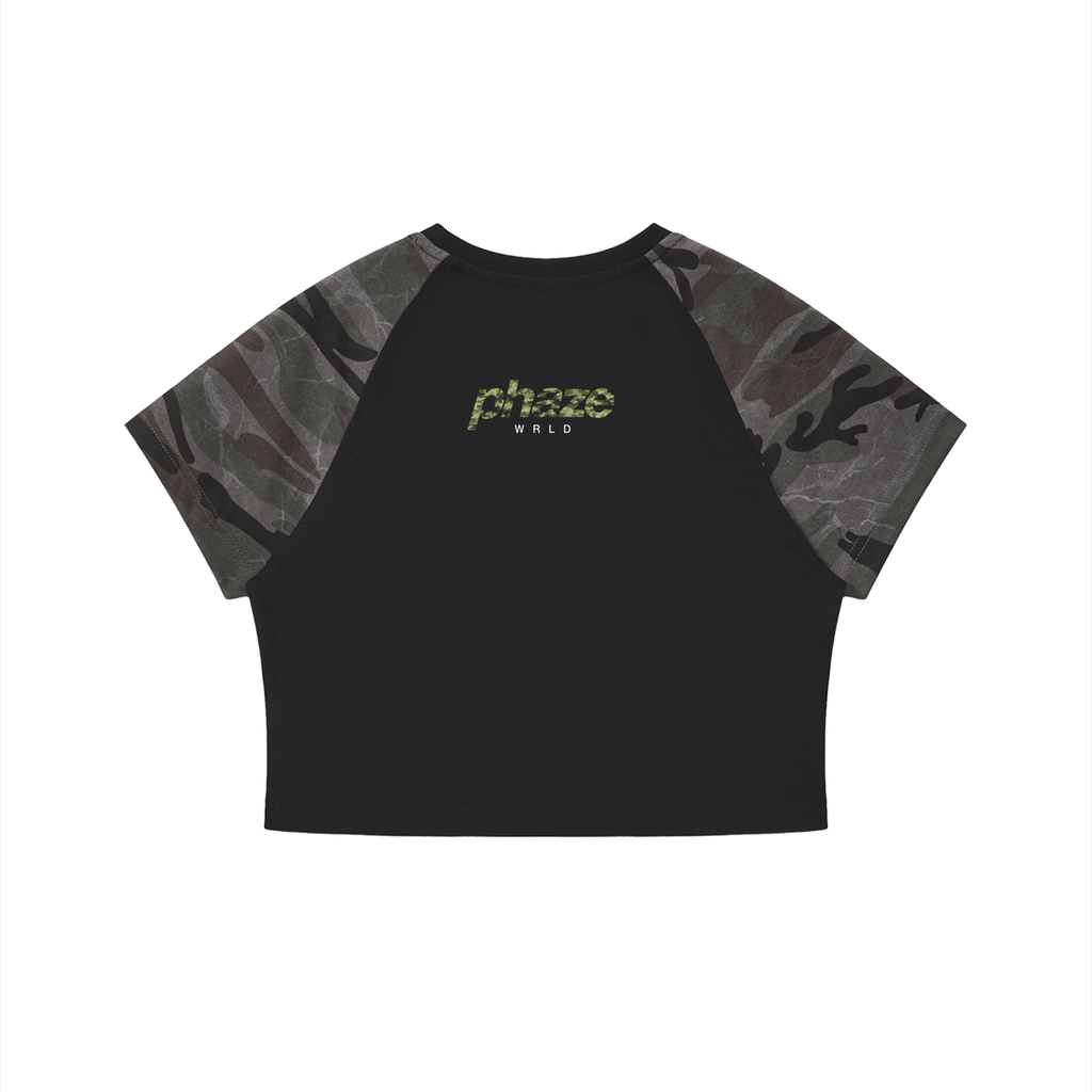 Phaze Wrld Camo Ops Crop Black Baby Tee