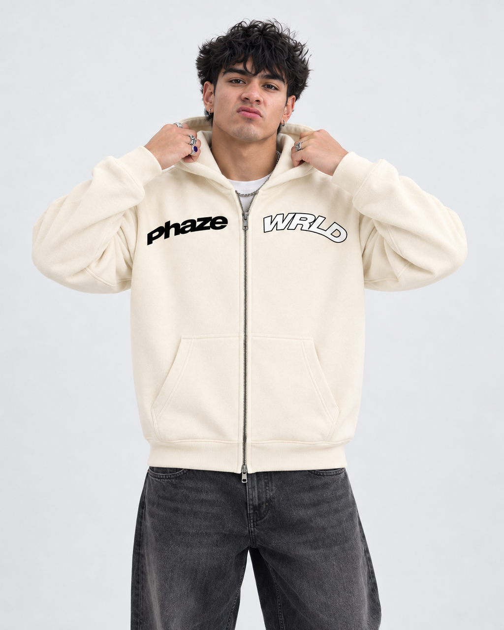 Essential Zip Oversized Hoodie — Cream