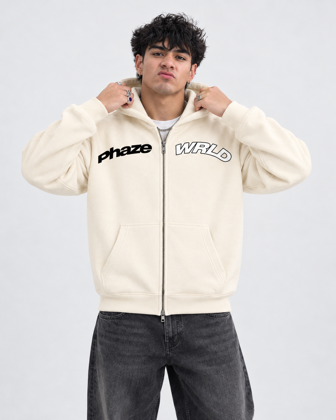 Essential Zip Oversized Hoodie — Cream
